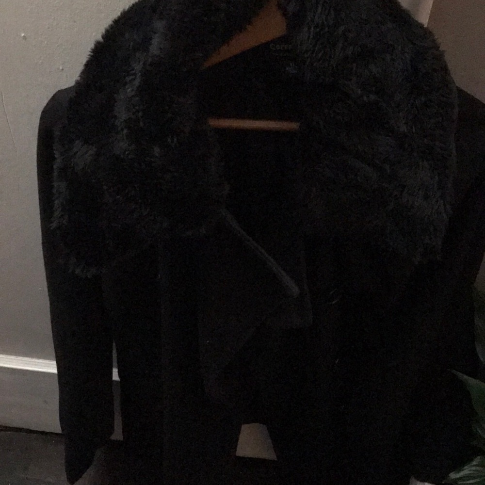 Black pea coat with fur hoody
